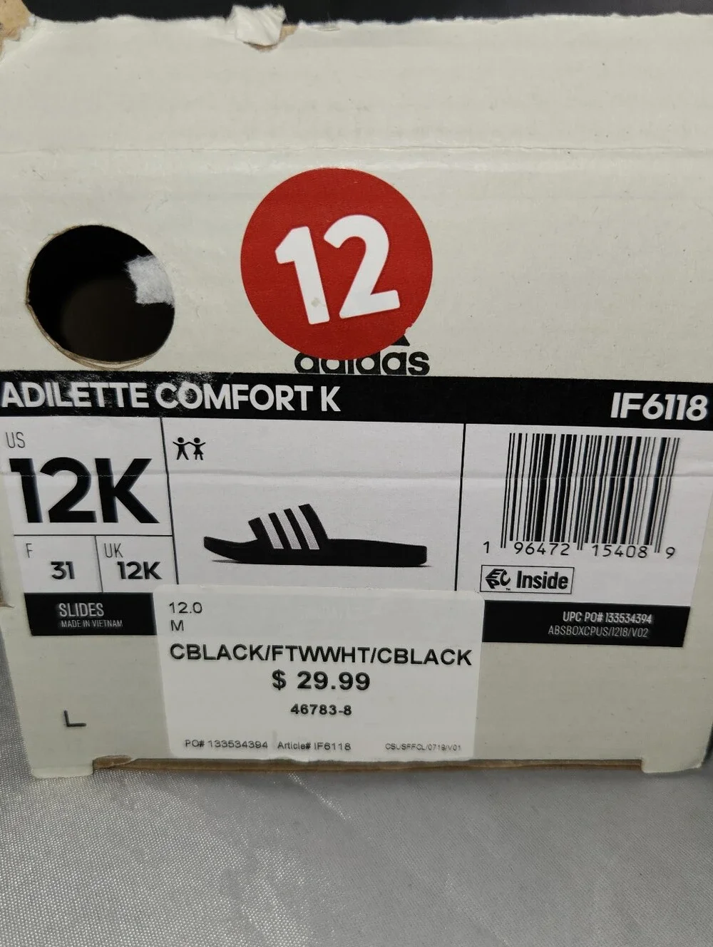 adidas Kids Black and White Slide Sandals